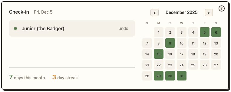 Ship It Badger - Calendar check-ins